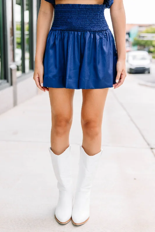 It's Your Time Navy Blue Satin Shorts