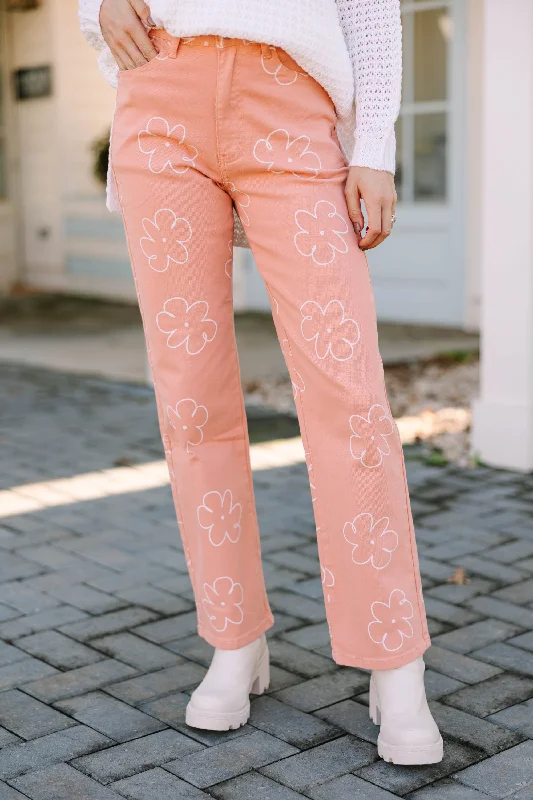 Never Too Late Salmon Pink Floral Pants