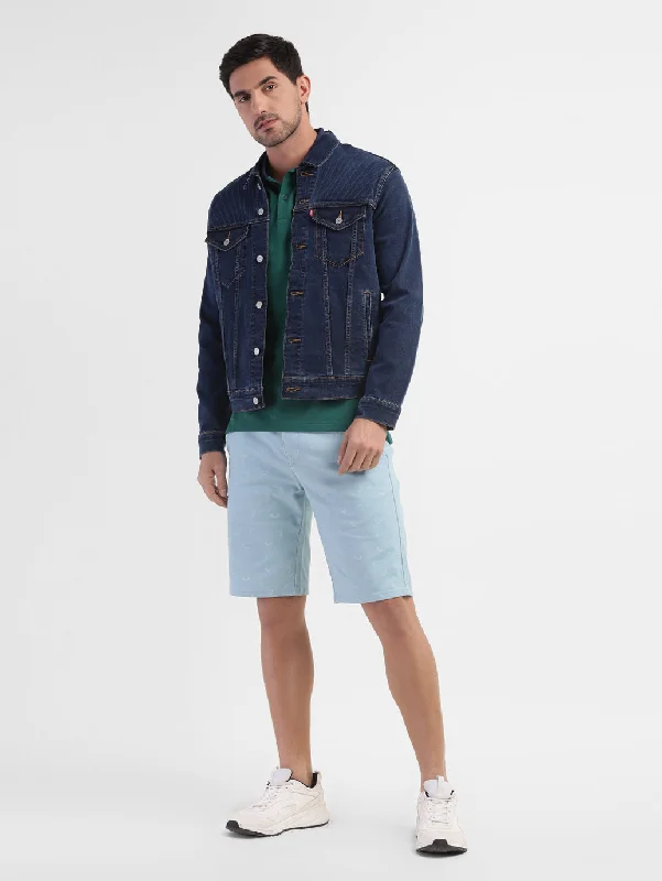 Men's Solid Spread Collar Denim Jacket