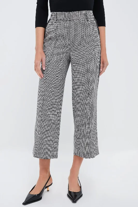 Black and White Check Miki Cropped Button Hem Pants