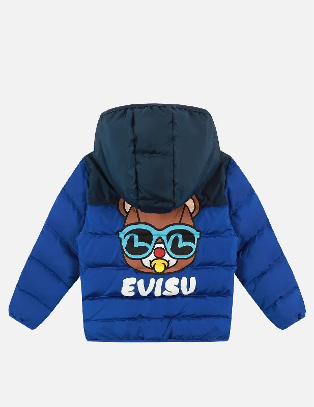 Bear Print Colorblock Down Jacket