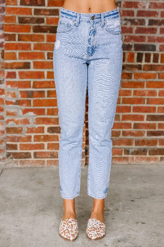 Get A Move On Light Wash High Waist Crop Jeans