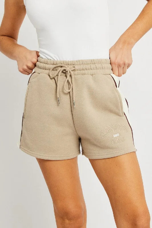 Brown Track Shorts High Rise Elastic Waist