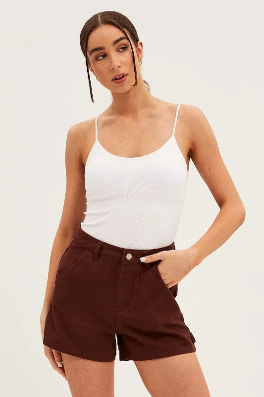 Brown Carpenter Denim Shorts High Rise