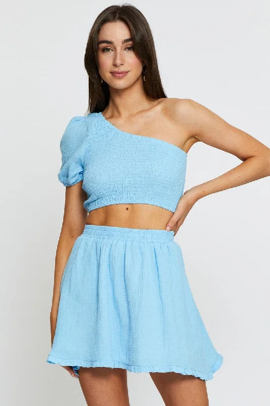 Blue Skater Mini Skirt