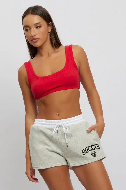 Grey Track Shorts Contrast Waist Band