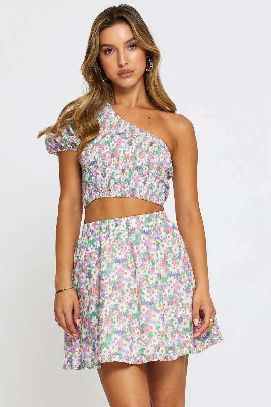 Print Skater Mini Skirt