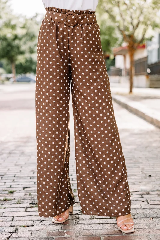 Take The Lead Mocha Brown Polka Dot Pants