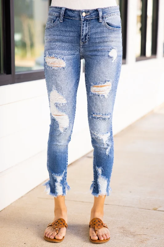 Live For This Medium Wash Distressed Ankle Jeans