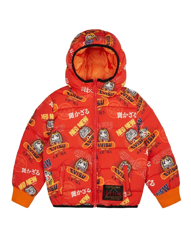 Allover Daruma Print Down Jacket