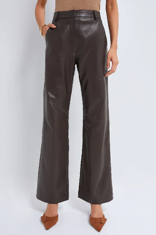 Brown Straight Leg Leather Pants