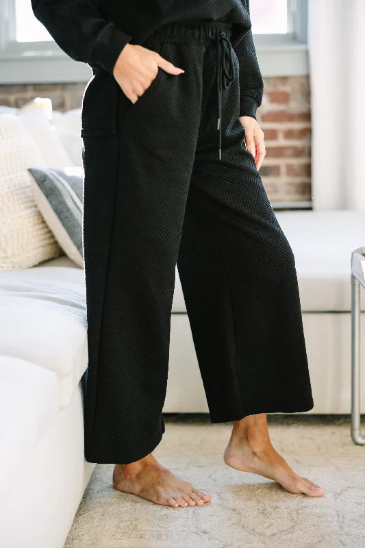 Make Your Day Black Textured Pants