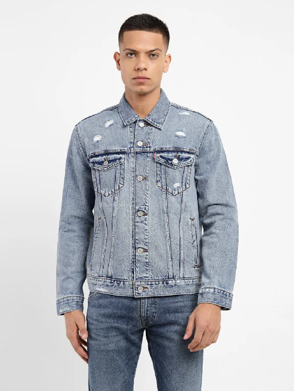 Men's Solid Spread Collar Denim Jacket