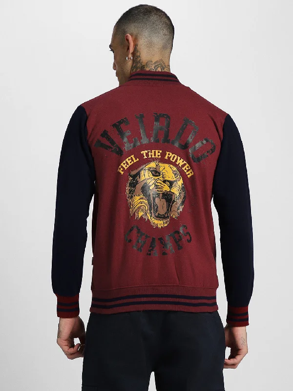 Veirdo Maroon Back Graphic Printed  Jacket