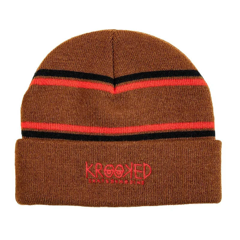 Krooked Eyes Cuff Beanie - Brown / Red