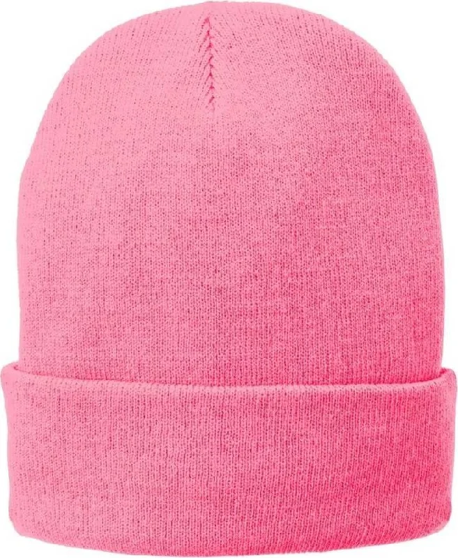 Port & Company CP90L Fleece-Lined Knit Cap with Cuff - Neon Pink Glo