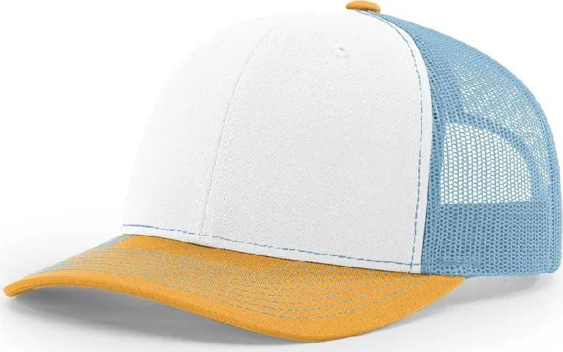 Richardson 112 Snapback Trucker Caps- White Columbia Blue Yellow