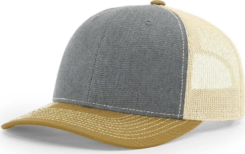 Richardson 112 Snapback Trucker Caps- Heather Grey Birch Amber Gold