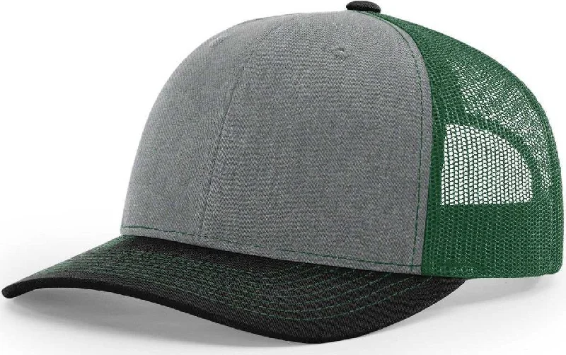 Richardson 112 Snapback Trucker Caps- Heather Grey Dark Green Black