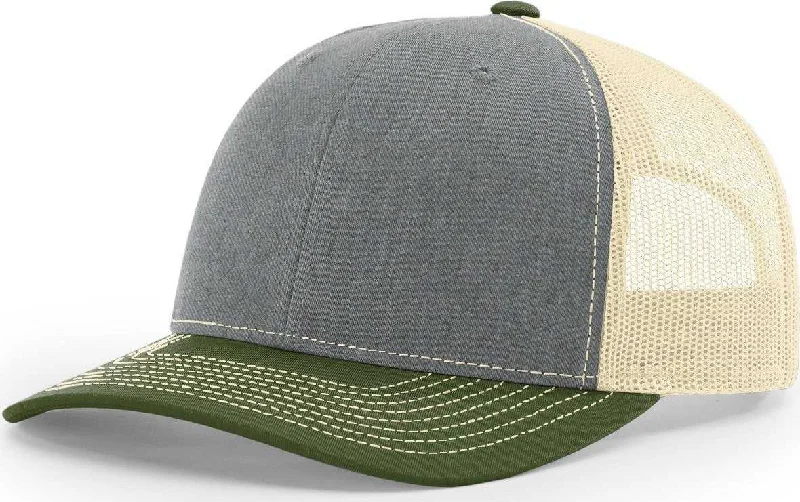 Richardson 112 Snapback Trucker Caps- Heather Grey/ Birch/ Army Olive