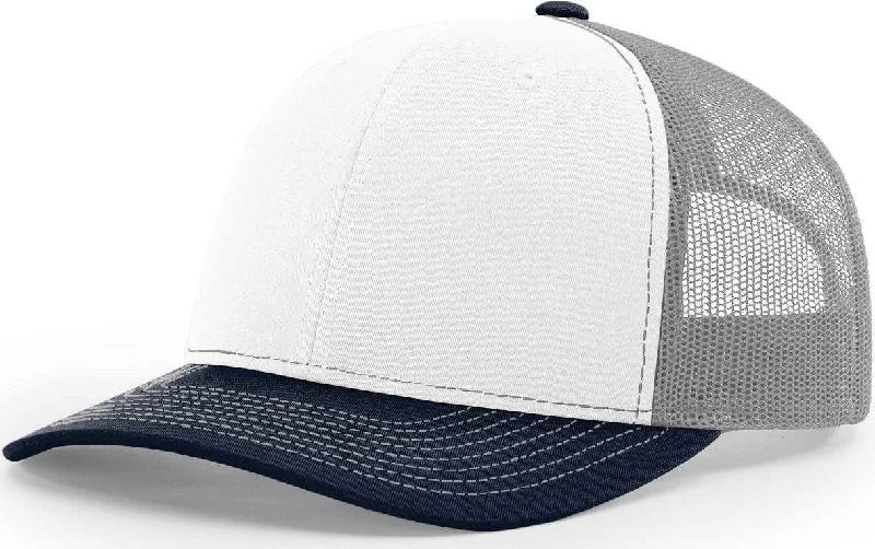 Richardson 112 Snapback Trucker Caps- White Aluminum Navy