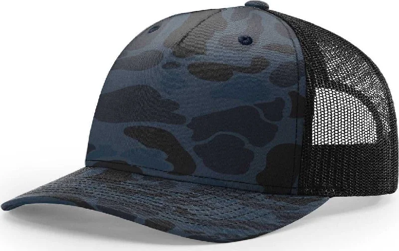 Richardson 112PFP 5 Panel Patterned Snapback Trucker Caps- Admiral Duck Camo Black