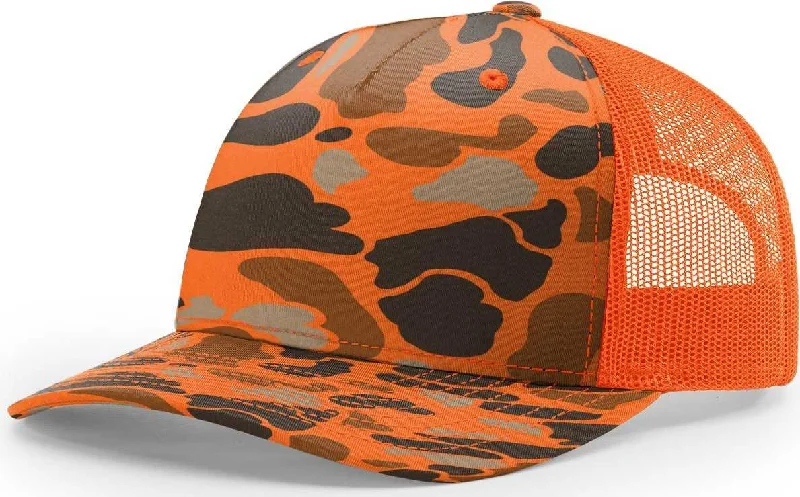 Richardson 112PFP 5 Panel Patterned Snapback Trucker Caps- Blaze Duck Camo Blaze