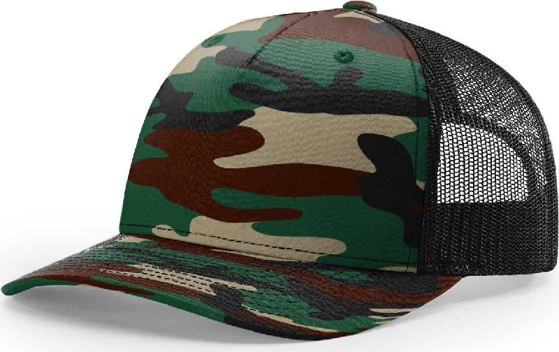 Richardson 112PFP 5 Panel Patterned Snapback Trucker Caps- Army Camo Black