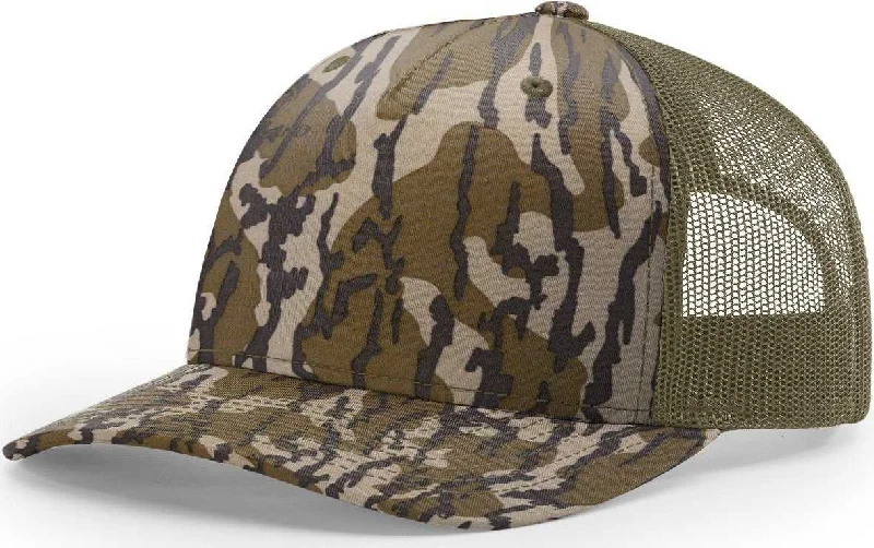 Richardson 112PFP 5 Panel Patterned Snapback Trucker Caps- Mossy Oak Bottomland Loden