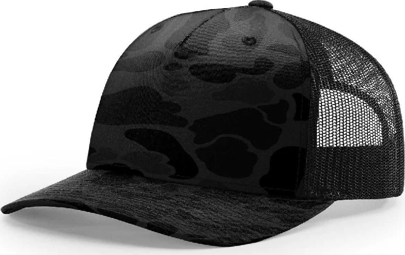 Richardson 112PFP 5 Panel Patterned Snapback Trucker Caps- Sable Duck Camo Black