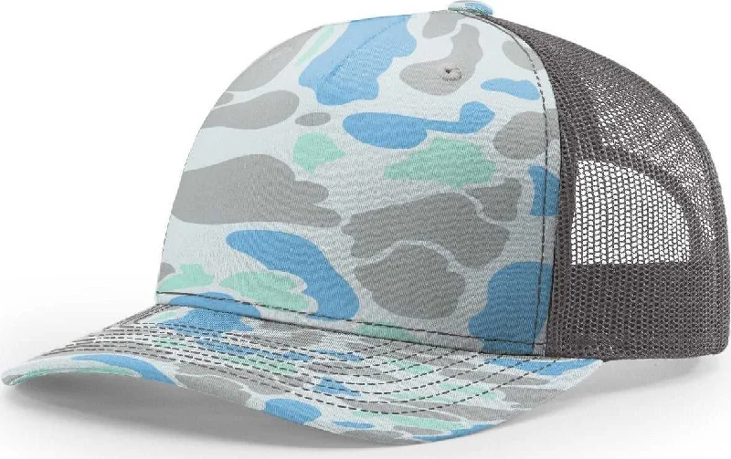 Richardson 112PFP 5 Panel Patterned Snapback Trucker Caps- Saltwater Duck Camo Charcoal