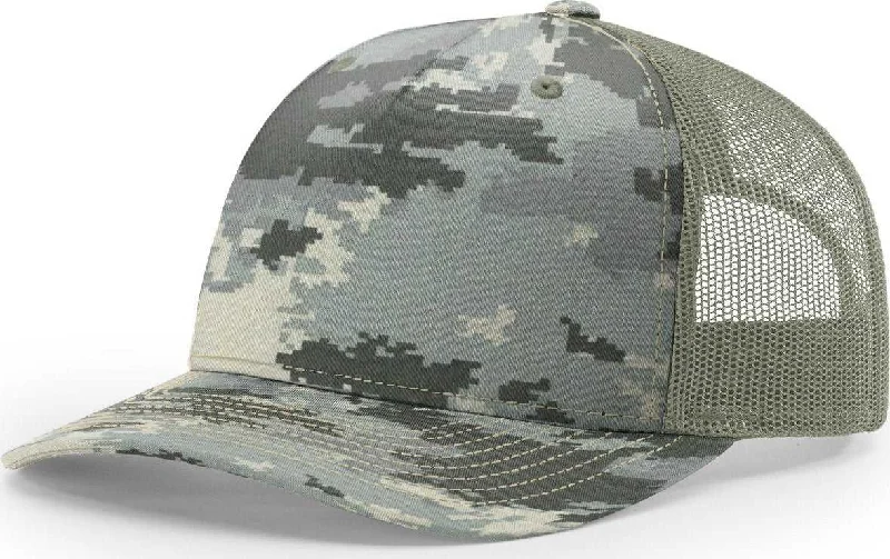 Richardson 112PFP 5 Panel Patterned Snapback Trucker Caps- Military Digital Camo Light Green