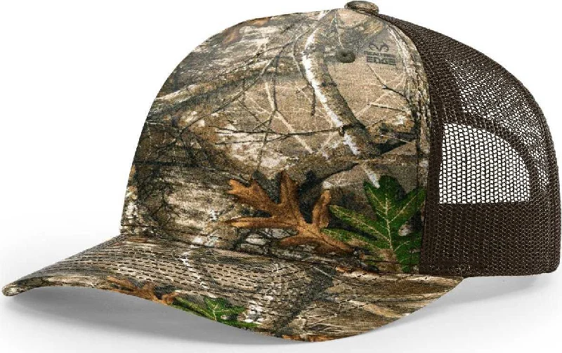 Richardson 112PFP 5 Panel Patterned Snapback Trucker Caps- Realtree Edge Brown