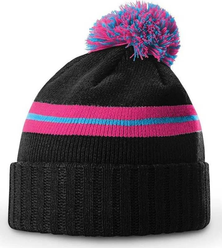 Richardson 135 Short Pom Beanies - Black Neon Pink Neon Blue