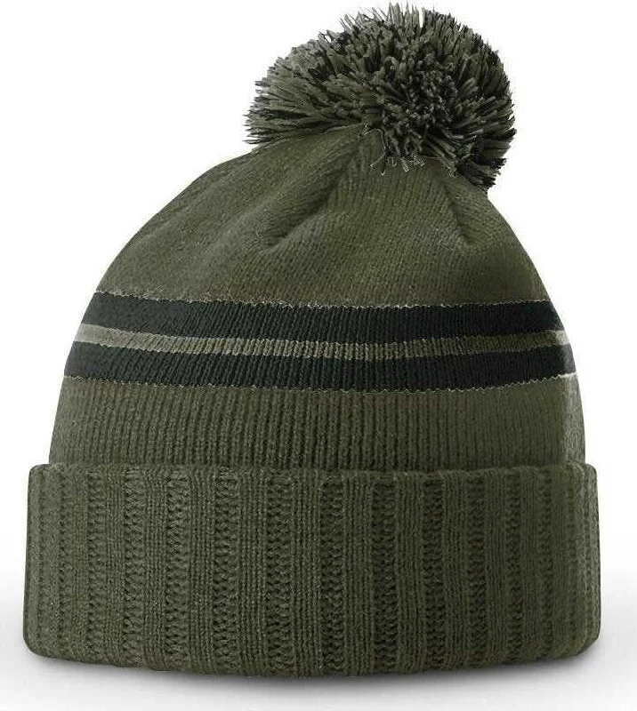 Richardson 135 Short Pom Beanies - Heather Olive