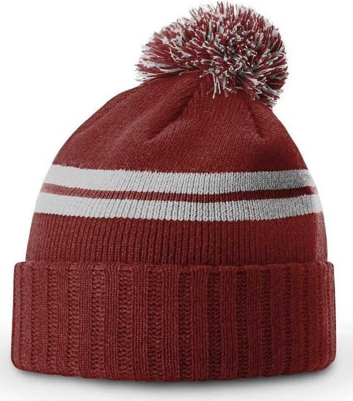 Richardson 135 Short Pom Beanies - Heather Red