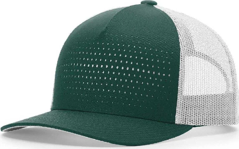 Richardson 163 Laser Cut Five Panel Trucker Caps- Dark Green Light Gray