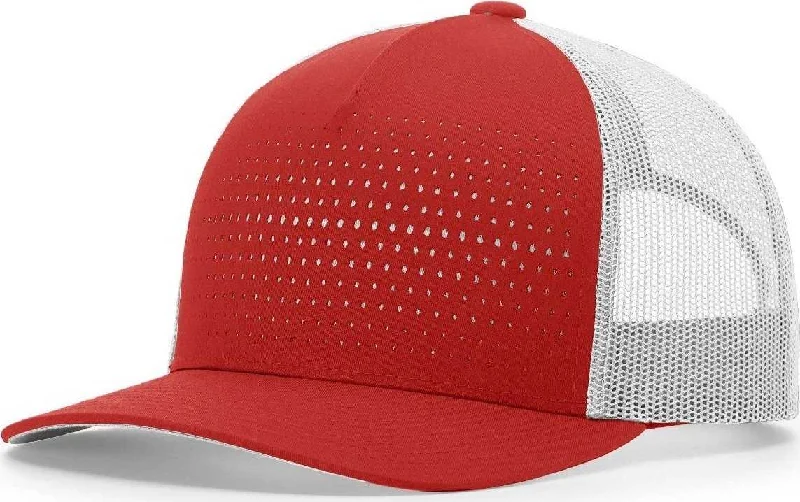 Richardson 163 Laser Cut Five Panel Trucker Caps- Red Light Gray