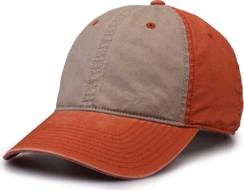 The Game GB516 Twill Color Block Cap - Khaki Tangy Tangerine