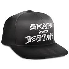 THRASHER SKATE AND DESTROY SNAPBACK HAT - BLACK