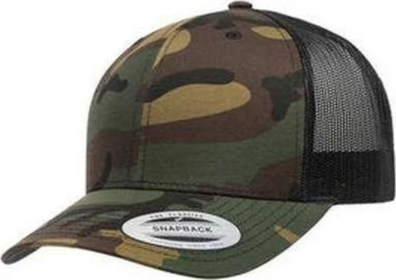 Yupoong 6606 Adult Retro Trucker Cap - Green Camo Black