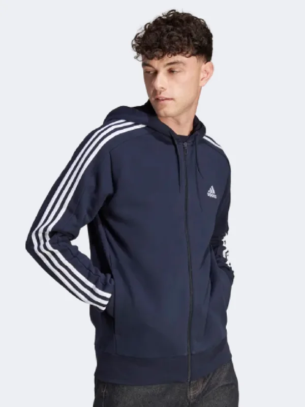 Adidas Essentials French Terry 3-Stripes Men Sportswear Hoody Navy/White