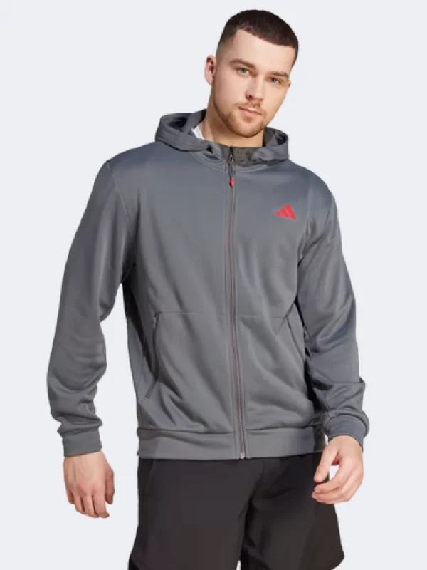 Adidas Essentials Full-Zip  Men Training Hoody Grey Five