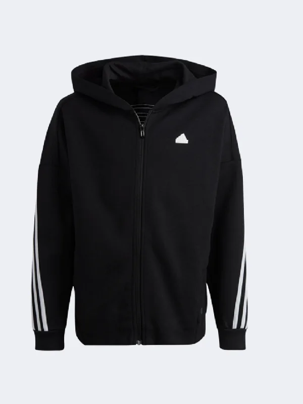 Adidas Future Icons 3-Stripes Full-Zip Hooded Track Gs-Unisex Sportswear Hoody Black/White