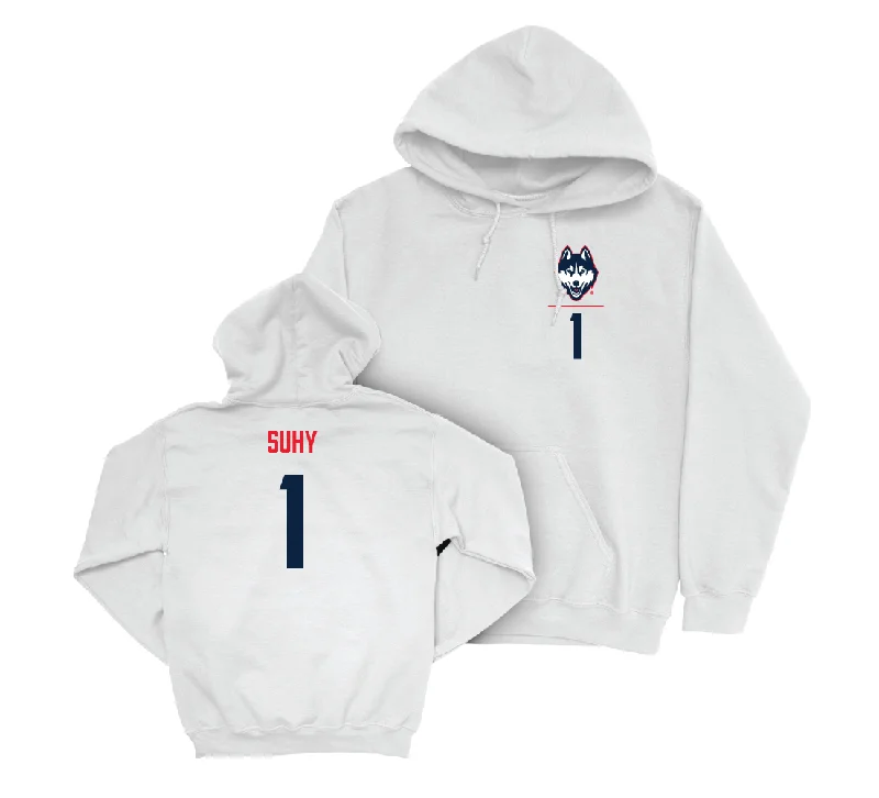 UConn Women's Volleyball Logo White Hoodie - Isabella Suhy | #1